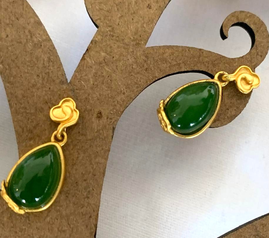 Jade Gold Plated Hanging Earring