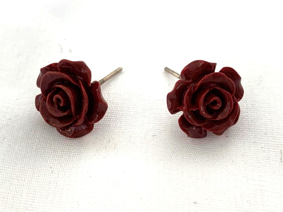 Vermillion Maroon Rose Earrings